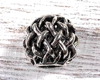 10 metal tube spacer beads, 9mm basket weave-like rondelle beads, 4.9mm hole, antique silver colored metal beads for fairy garden stakes