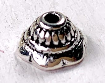 100 pcs antique silver bead caps, scalloped edge spacer beads for jewelry, Tibetan-style floral bead embellishments, 8x4.5mm, 1.5mm hole