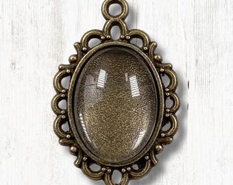 Oval pendant settings w/ glass cabochons, 10 sets, 30mm antique bronze pendants with cab tray for DIY jewelry, bezel settings for earrings