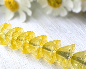 20 glass lotus pod flower beads in warm yellow, 10.5x6.5 mm, waterlily beads for nature inspired jewelry and crafts (A0005)