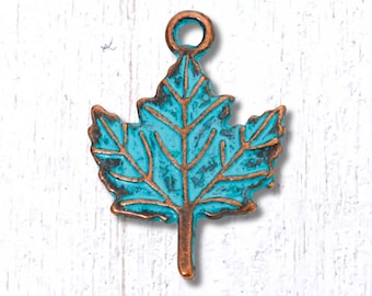 50 antique copper maple leaf charms, 18.5x13.5 mm leaf alloy charms with blue patina for jewelry making