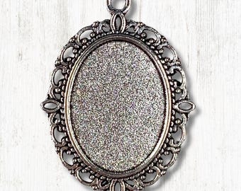 5 sets oval pendant settings with glass cabochons, 28mm antique silve pendant with cab tray for DIY photo charms, jewelry, bouquet charms