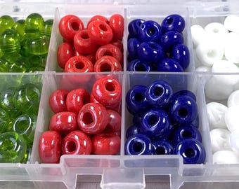 Large hole glass spacer bead set for beadable blanks, ~10mm with 3mm hole, 8 colors/finishes, about 160 pcs, CLOSEOUT (D0178)