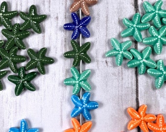 Porcelain starfish beads for select beadable items, ceramic starfish focal beads with 1.4mm hole, jewelry making bead supplies, 18mm, 10 pcs