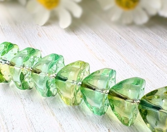 20 glass lotus pod flower beads in yellow green ombre, 10.5x6.5 mm, waterlily beads for nature inspired jewelry and crafts (A0005)