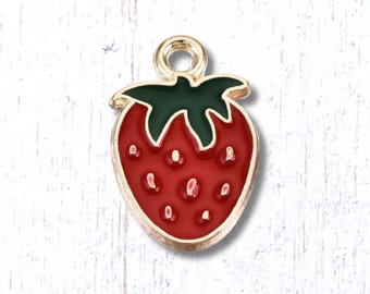 Strawberry charm, 10 pcs, 18.5x11.5mm alloy with enamel, light gold finish, cute fruit strawberry charms for jewelry and crafts (L0319)