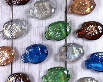 Glass fish gems assorted color mix, mosaic glass, garden stones, stained glass supplies, unique glass cabochon gems, 45mm, 15 oz about 16 pc