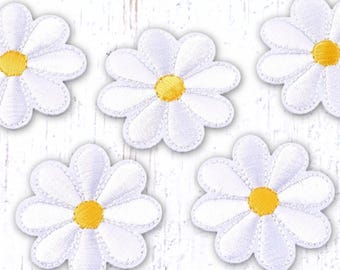 Daisy flower patch, 5 pcs, 40mm/1.5" iron-on embroidered appliques, embellishments for clothing