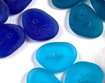 4 sea glass buttons, cultured beach-style matte finish glass, approx 17-20mm two-hole buttons for mosaics, button art, sewing (C0130)