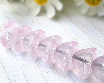 20 glass lotus pod flower beads in soft pink, 10.5x6.5 mm, waterlily beads for nature inspired jewelry and crafts (A0005)