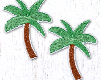 Palm tree patch, 2 pcs, 70x53mm/2.7x2" iron-on beach motif embroidered appliques, embellishments for clothing