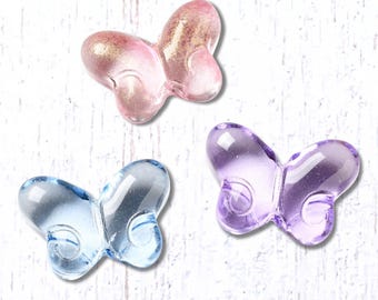 20 pcs glass butterfly beads, 14.5x10 mm, insect beads for jewelry, blue, pink, or purple butterflies