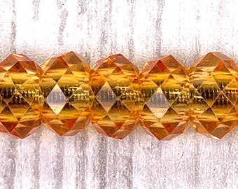 Large hole orange glass faceted beads, golden faceted no metal core for DIY fairy wand or garden stake, European glass sparkly beads 10 pc