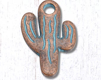 20 patina and antique copper cactus charms, 19.5x13 mm small saguaro pendant with for desert inspired crafts (G0228)
