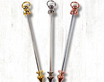 10 beadable blank bars with pointed end, add a bead, posts for keychains, bookmarks, 3.25" long, 2.1mm post (D0164)