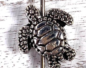 Metal sea turtle spacer beads for bracelets, 20 pcs ocean theme alloy beads, antique silver finish diagonal drill, 17.5x15.5 mm, 1.8mm hole