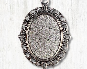 5 sets oval pendant settings with glass cabochons, 28mm antique silve pendant with cab tray for DIY bouquet photo charms, jewelry (B0095)