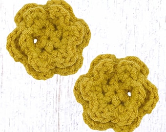 2 crochet flower appliques for crafts, 48 mm/1.8 inch cotton sew-on embellishments for clothing, barrettes, hats