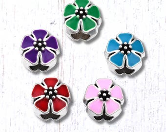 L20 lrge hole metal flower beads, assorted color mix enamel floral beads for DIY fairy wand or garden stake, European beads (M0331/2)