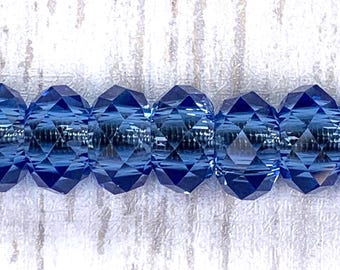 Large hole light blue glass faceted beads, blue faceted no metal core for DIY fairy wand or garden stake, European glass sparkly beads 10 pc