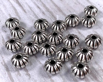 Metal rondelle spacer beads, 7.5x4.5mm lantern beads with 2.3mm hole, antique silver colored metal layering beads for jewelry making, 20 pcs