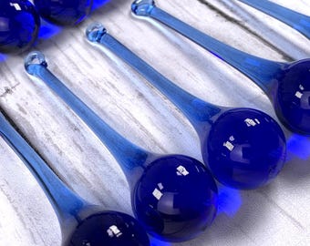 Blue crystal ornaments, +/- 100mm/3.9 in glass raindrops for chandeliers, holiday home and tree decor (J0273)