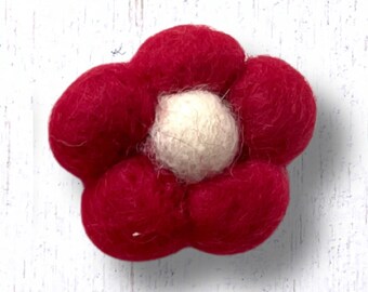 Wool needle felted flowers, 2 pcs, ~1.3"/35mm, 3D flower appliques, felt daisies for DIY barrettes, hats, vent clips, garland, brooches