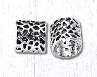 50 metal tube spacer beads w/ cutouts, 7.5x8mm column beads, 6.4mm hole, antique silver colored metal layering beads for jewelry making
