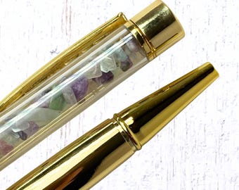 Set of 2 ballpoint pens with quartz and glass chips, beach wedding guest book pen, gift for coworker, teacher or writer