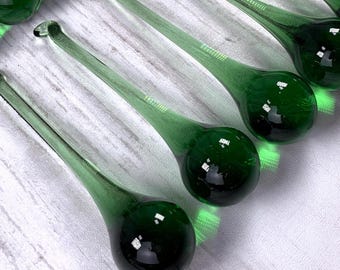 10 green crystal ornaments, +/- 100mm/3.9 in glass raindrops for chandeliers, holiday home and tree decor (J0281)