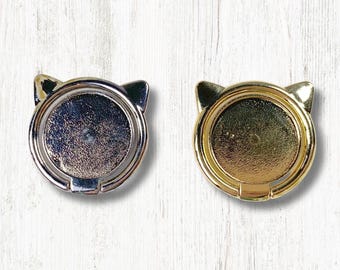 Cat ears cell phone ring grip, blank for crafts, adhesive cell phone stand, cabochon bezel tray for resin crafts, DIY cat lover gift (B0084)