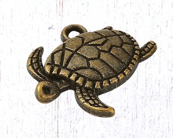 Sea turtle charms, 20 pcs, 16.5x20 mm antique bronze turtle charms with loop for ocean-inspired crafts (L0304)