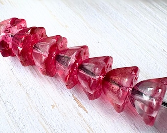 20 glass lotus pod flower beads in light cranberry, 10.5x6.5 mm, waterlily beads for nature inspired jewelry and crafts (A0005)