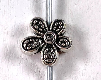 Metal flower spacer beads, alloy beads for jewelry, asymmetrical floral beads for bracelets, antique silver 12.5x12 mm, 1.5mm hole, 20 pcs