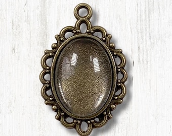 Oval pendant settings w/ glass cabochons, 10 sets, 30mm antique bronze pendants with cab tray for DIY jewelry, earrings (B0096)