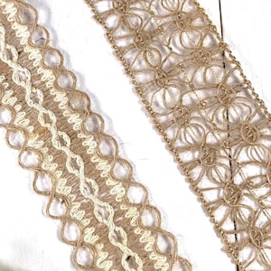 Woven burlap ribbon without wire, lace pattern weave natural jute ribbon for farmhouse crafts, gift wrapping, wedding decor, 5.47-yard roll