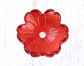 20 cherry red glass flower-shaped bead caps, 14x14mm w/ 1.5mm hole for beaded flower art