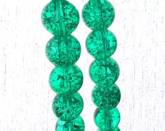 75 pcs crackle glass beads in spring green, 10 mm, 1.4 mm hole, round sparkly beads