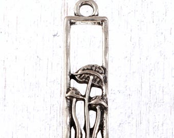 10 rectangular mushroom charms, 26.5x7.8 mm antique silver slim open frame charms for keychains and jewelry (G0217)