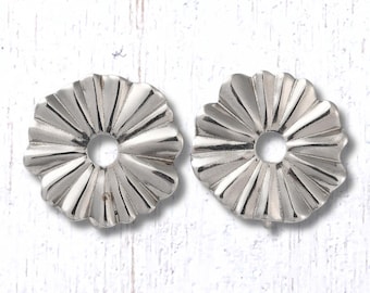 Flower earring findings, 3 pair, 17.5mm silver tone flower with vertical loop, stainless steel floral stud earring base with backs