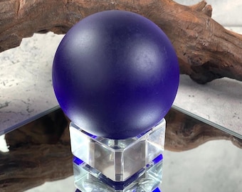 Blue sea glass style orb, approx 1.3" or 2" frosted glass orb, accent for table trays, coastal decor, sea glass lover gift