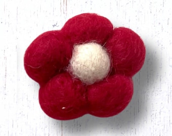 Wool needle felted flowers, 2 pcs, ~1.3"/35mm, 3D flower appliques, felt daisies for DIY barrettes, hats, vent clips, garland, brooches