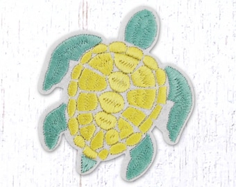 Sea turtle patch, 75x64mm/2.9x2.5" iron-on embroidered applique, embellishment for clothing