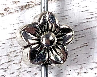 Metal flower spacer beads, alloy nature beads for jewelry, floral beads for bracelets, antique silver spacers 11.5x9 mm, 2.5mm hole, 10 pcs