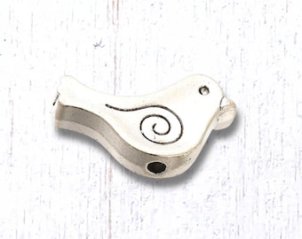 20 metal bird spacer beads, cute bird beads for bracelets, animal shaped alloy beads, antique silver 15x9 mm, 1.5mm hole (M0333/3)