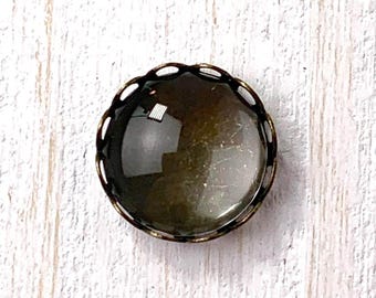 10 sets round scalloped edge cabochon trays with cabochons, 13mm antique bronze bezels for DIY jewelry, stud earrings (B0098)