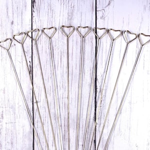 Set of 10 golden stakes for centerpiece pick w/heart, 11.75" beadable blanks for DIY plant stakes, memo, photo, card holders (M0321)