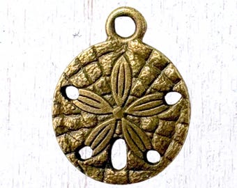 20 sand dollar charms, 19x15.5 mm sand dollar shell pendant, alloy antique bronze finish for coastal jewelry (L0304)