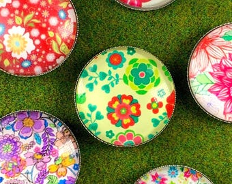 6 glass floral magnets for fridge, springtime floral printed glass magnets, cheerful gift for teacher, coworker, Easter baskets