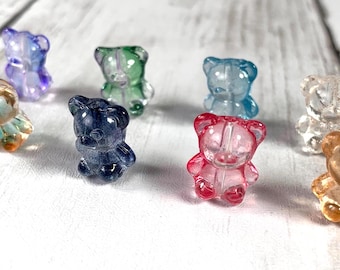 Set of 50 small glass bear beads, lampwork glass beads jelly bear, teddy bear beads for jewelry making, lampwork animals, 8 assorted colors